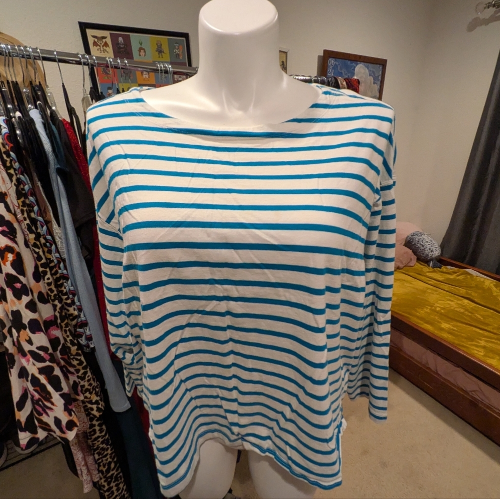 Blue And White Striped Top - 3X
